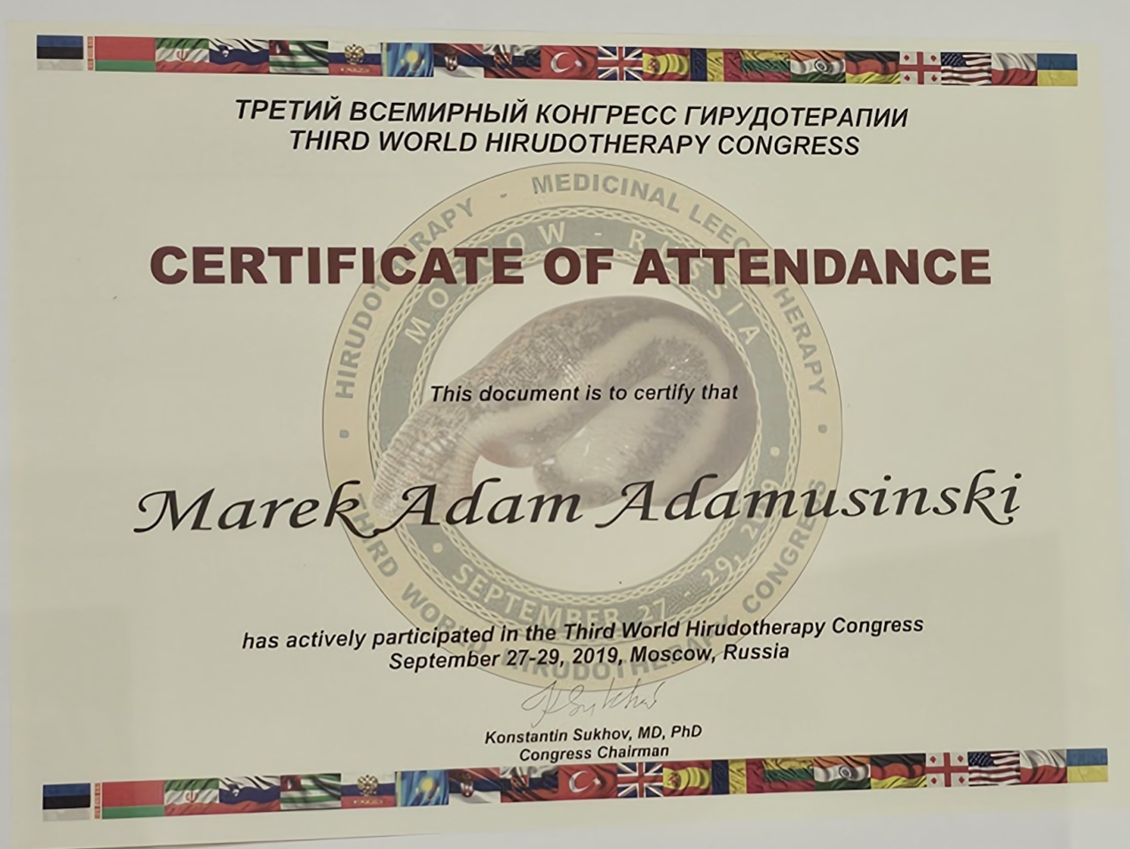THIRD WORLD HIRUDOTHERAPY CONGRESS - Moskwa 2019 - wykładowca